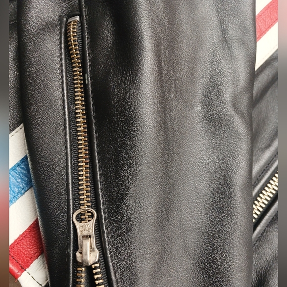 Vanson Motorcycle Bike Black Leather Jacket with Red, White, and Blue Accents. - Picture 4 of 15